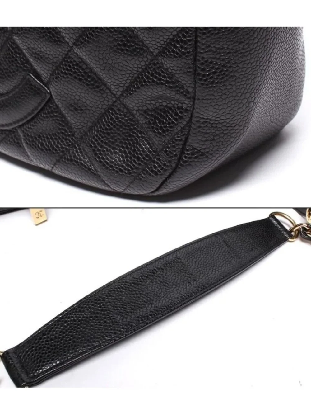 Chanel Chain Shoulder Bag Gold Caviar Leather Quilted - Picture 8 of 10